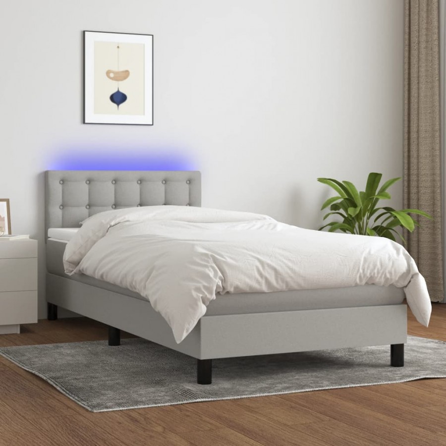 cadre de lit matelas LED Gris clair 100x200 cm Tissu