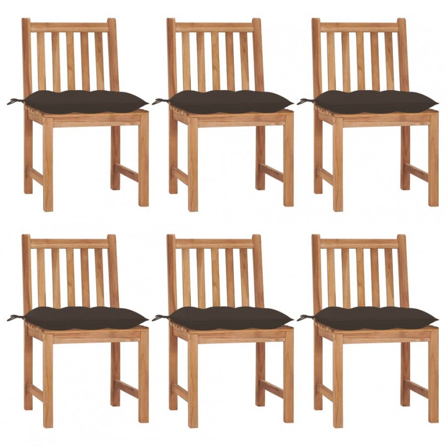 Chaises de jardin 6 pcs avec coussins Bois de teck massif