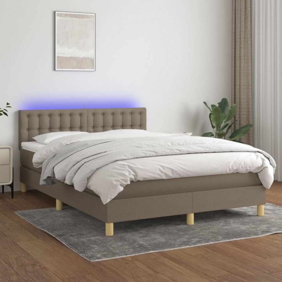 Sommier à lattes de lit avec matelas LED Taupe 140x200 cm Tissu