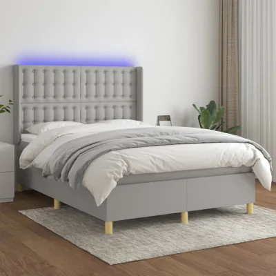 cadre de lit matelas LED Gris clair 140x190 cm Tissu