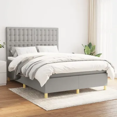 cadre de lit avec matelas Gris clair 140x190cm Tissu