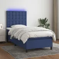 cadre de lit avec matelas et LED Bleu 90x190cm Tissu