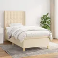 cadre de lit avec matelas Crème 100x200 cm Tissu