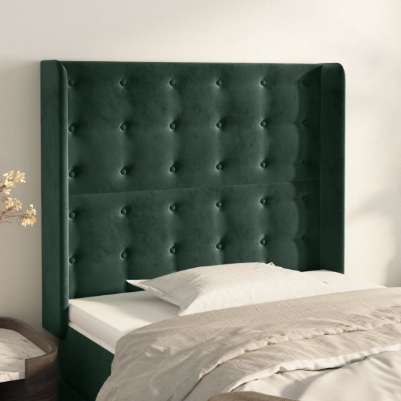 Tête de lit avec oreilles Vert foncé 103x16x118/128 cm Velours