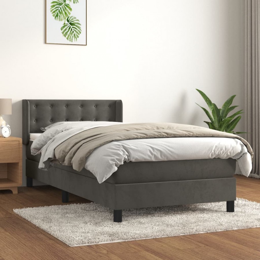 cadre de lit et matelas Gris foncé 90x190 cm Velours