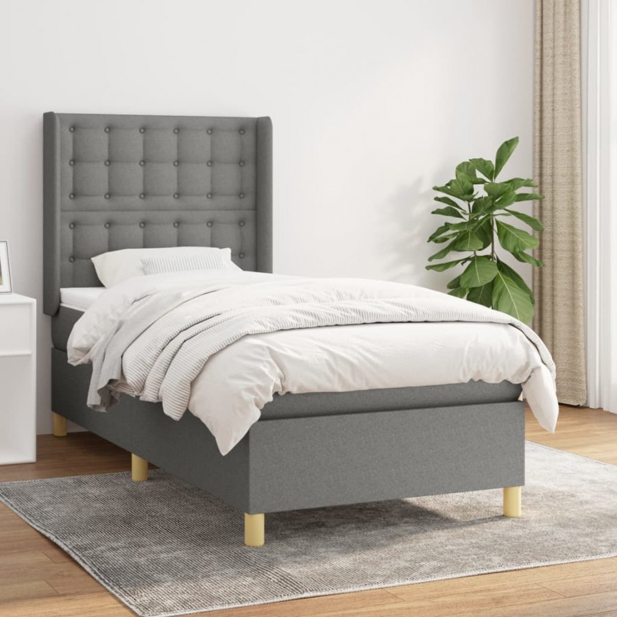 cadre de lit avec matelas Gris foncé 90x200 cm Tissu