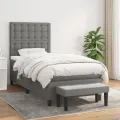 cadre de lit et matelas Gris foncé 90x190 cm Tissu