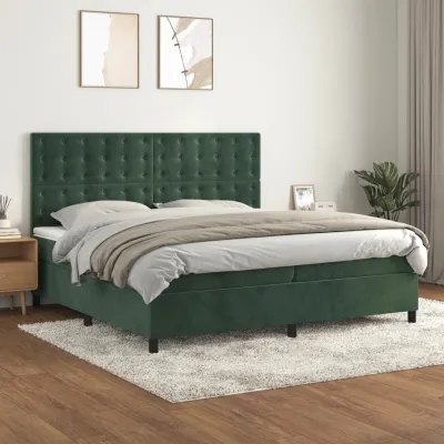 cadre de lit et matelas Vert foncé 200x200cm Velours