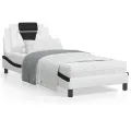 Lit avec matelas blanc et noir 90x190 cm similicuir