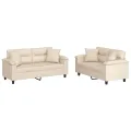 Ensemble de canapés 2 pcs avec coussins Beige Tissu microfibre