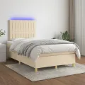 cadre de lit matelas et LED crème 120x190 cm tissu