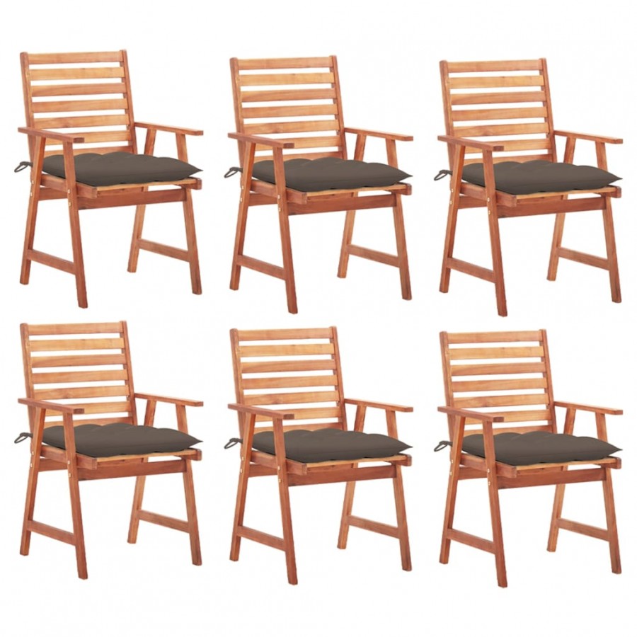 Chaises à dîner d'extérieur 6 pcs avec coussins Acacia massif