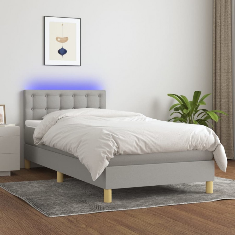 cadre de lit matelas LED Gris clair 100x200 cm Tissu