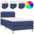 cadre de lit avec matelas et LED Bleu 90x200cm Tissu