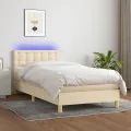 cadre de lit avec matelas LED Crème 100x200 cm Tissu