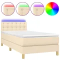cadre de lit avec matelas LED Crème 100x200 cm Tissu