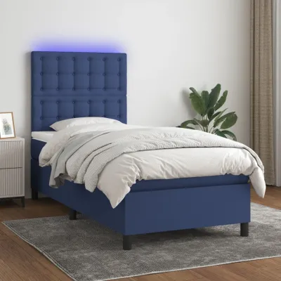 cadre de lit avec matelas et LED Bleu 90x200cm Tissu