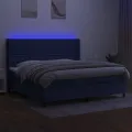 cadre de lit matelas et LED Bleu 200x200 cm Tissu