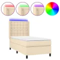 cadre de lit matelas et LED Crème 90x200 cm Tissu