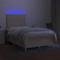 cadre de lit et matelas et LED Crème 120x200cm Tissu
