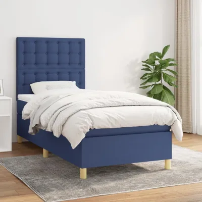 cadre de lit avec matelas Bleu 90x200 cm Tissu