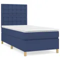 cadre de lit avec matelas Bleu 90x200 cm Tissu