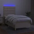 cadre de lit et matelas et LED Crème 90x200 cm Tissu