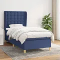 cadre de lit avec matelas Bleu 90x190 cm Tissu