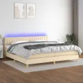cadre de lit et matelas et LED Crème 200x200cm Tissu