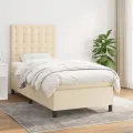 cadre de lit avec matelas Crème 90x200 cm Tissu