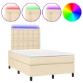 cadre de lit et matelas et LED Crème 120x200cm Tissu