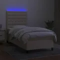 cadre de lit et matelas et LED Crème 100x200cm Tissu