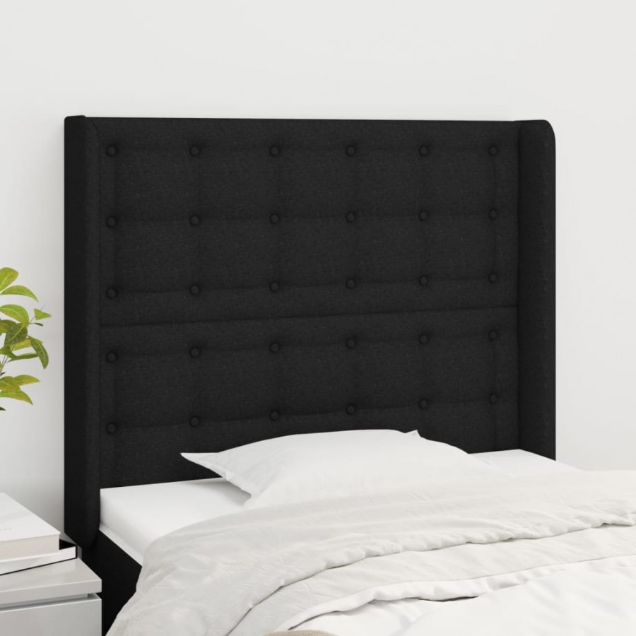 Tête de lit avec oreilles Noir 83x16x118/128 cm Tissu