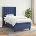 cadre de lit avec matelas Bleu 100x200 cm Tissu