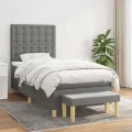 cadre de lit et matelas Gris foncé 90x190 cm Tissu