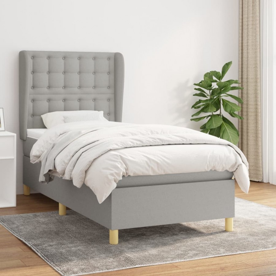 cadre de lit avec matelas Gris clair 90x200 cm Tissu