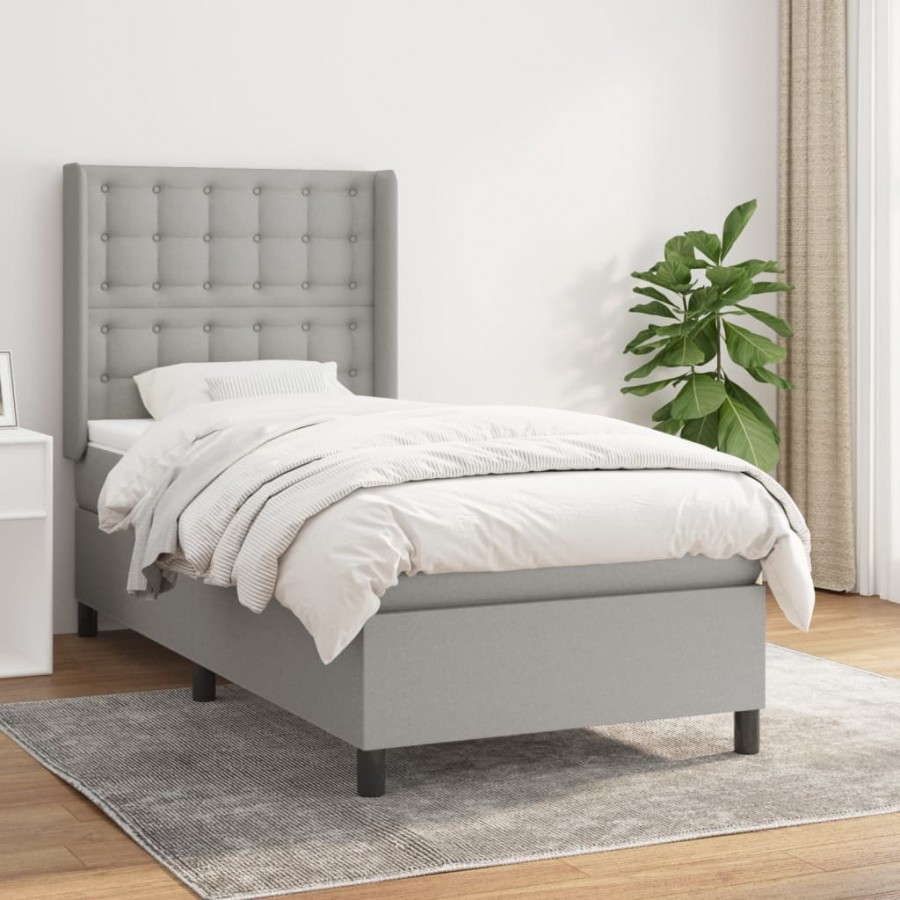 cadre de lit avec matelas Gris clair 90x200 cm Tissu