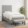cadre de lit et matelas Gris clair 90x190 cm Tissu