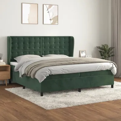 cadre de lit et matelas Vert foncé 200x200cm Velours