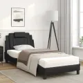 Lit avec matelas noir 90x190 cm similicuir