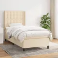 cadre de lit avec matelas Crème 90x200 cm Tissu