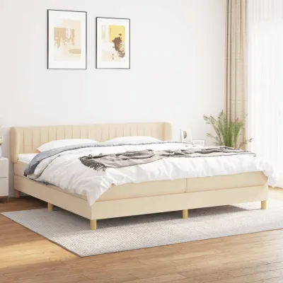 cadre de lit avec matelas Crème 200x200 cm Tissu