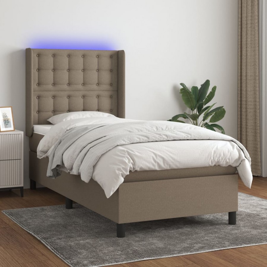 Sommier à lattes de lit matelas et LED Taupe 90x190 cm Tissu