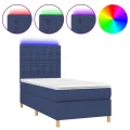 cadre de lit et matelas et LED Bleu 90x190 cm Tissu