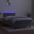 cadre de lit avec matelas et LED Gris clair 90x190cm