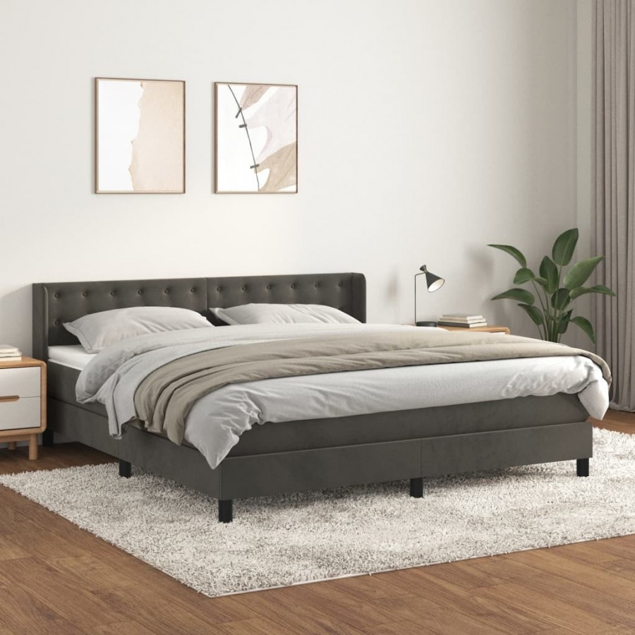 cadre de lit et matelas Gris foncé 180x200cm Velours