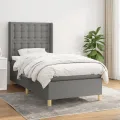 cadre de lit et matelas Gris foncé 90x190 cm Tissu