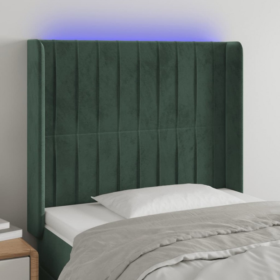 Tête de lit à LED Vert foncé 103x16x118/128 cm Velours