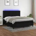 cadre de lit et matelas et LED Noir 160x200 cm Tissu