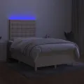 cadre de lit matelas et LED crème 120x190 cm tissu
